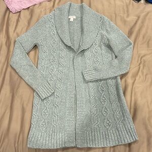 Girl’s  Silver Sparkly Winter Sweater Cardigan Long Size Large 10/12